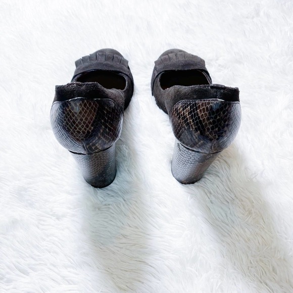 Massimo Dutti Brown Block Heel Shoes Snakeskin Accent SZ40 US9.5 - Picture 4 of 10